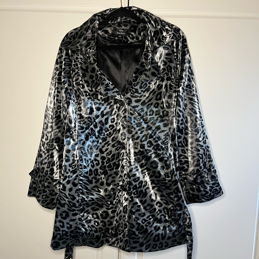Dennis Basso Y2K Leopard Satin Tie Waist Trench Jacket S - Picture 7 of 14